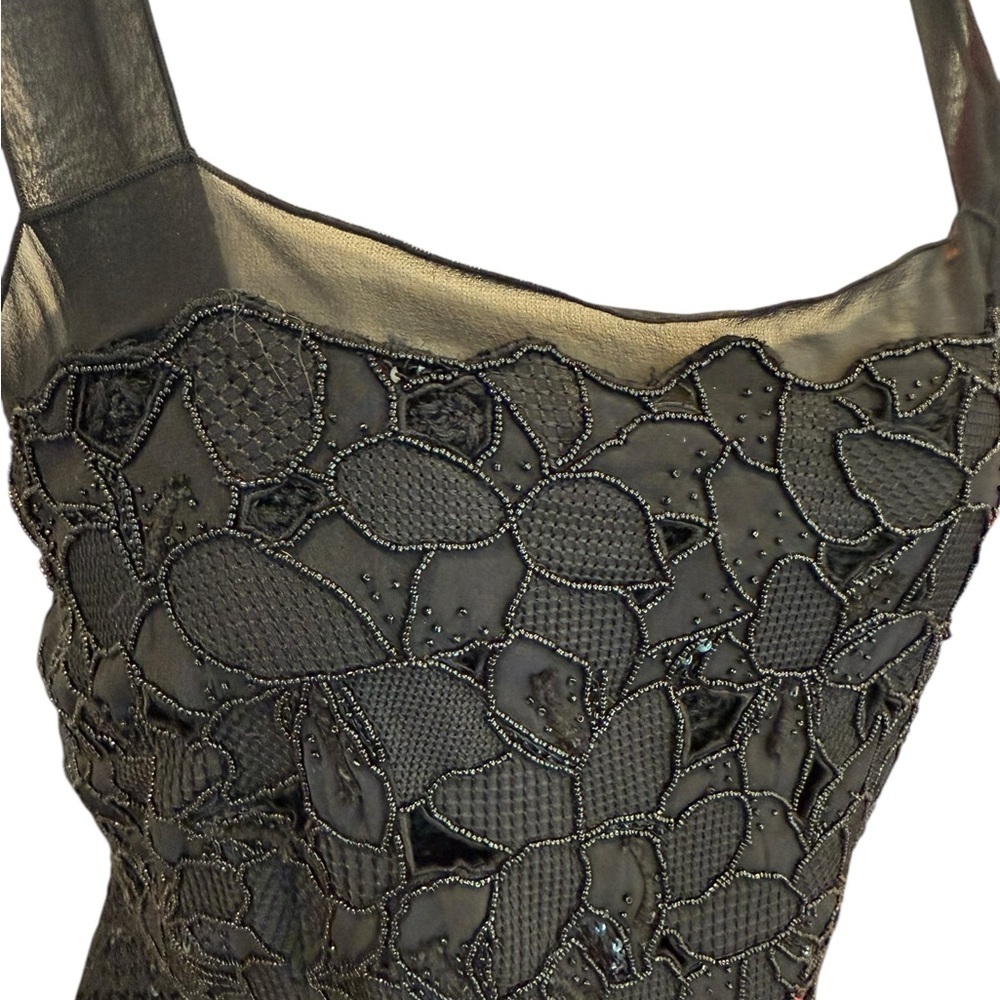 St. John Evening Couture Black Sequined Lace Sleeveless Sheath Dress Size 6 - Picture 4 of 14